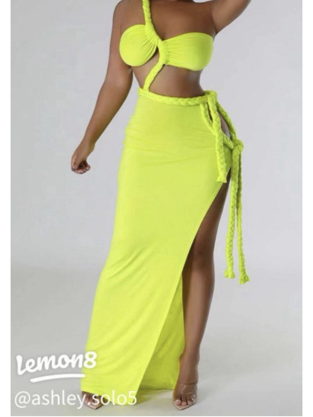 Micas Lime Green Asymmetric Maxi Summer Beach Vibes Vacation Dress Size XL